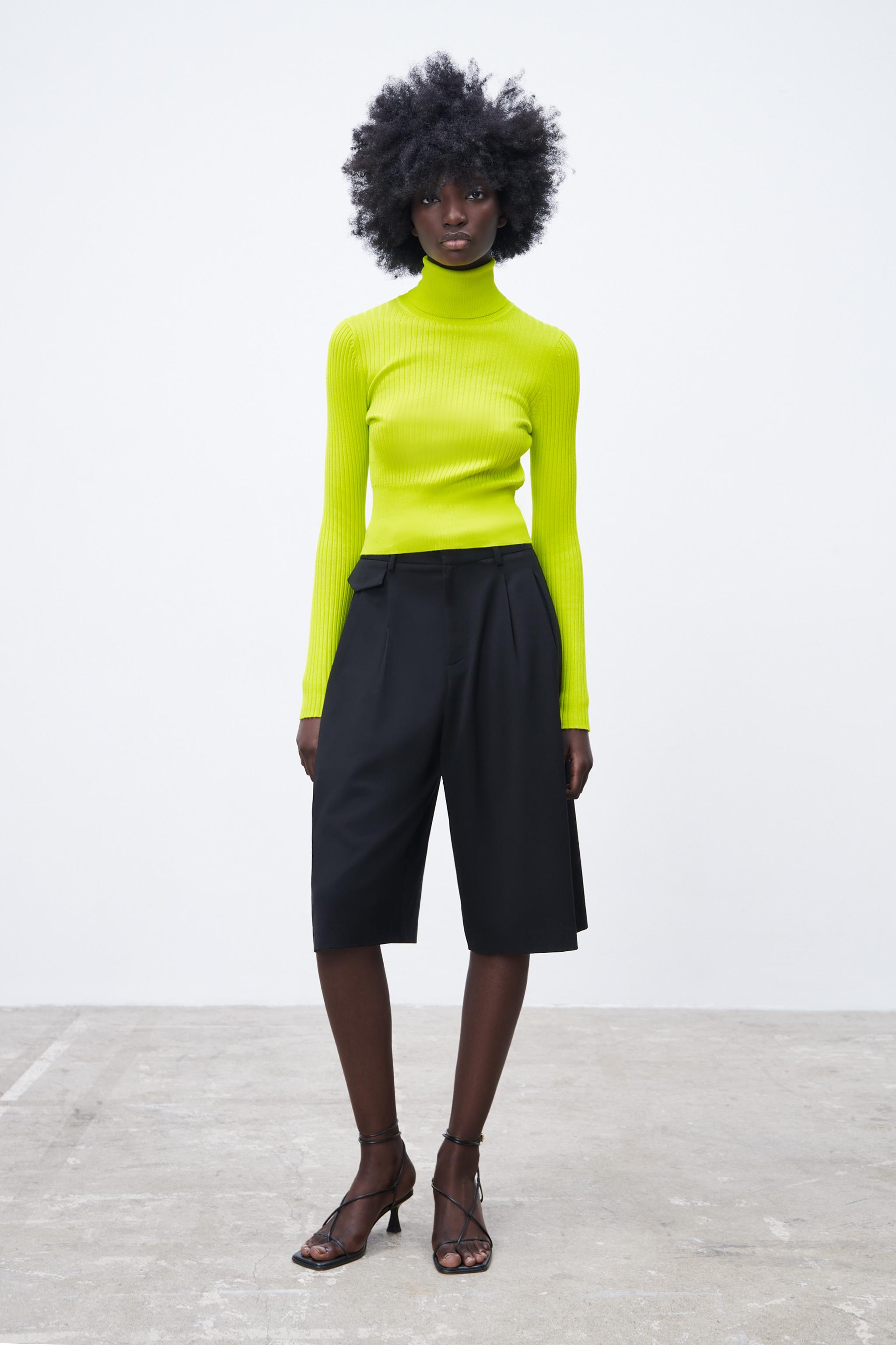 RIBBED KNIT SWEATER Fluorescent lime ZARA United Kingdom